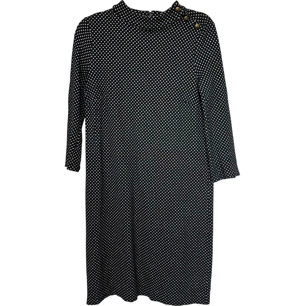 Talbots Heart Print High Mock Neck Sweater Dress Medium Cotton Blend Classic